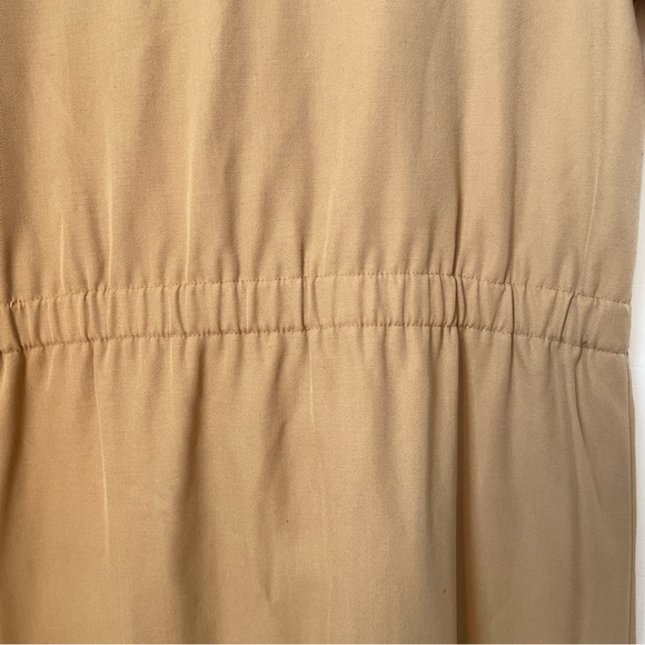 Vintage Tan Wool Shirt Dress with Orange Red Collar, Trim, Belted - Picture 5 of 16